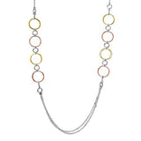 Sterling Silver Tri Color Plated Multi Open Ring Long Necklace