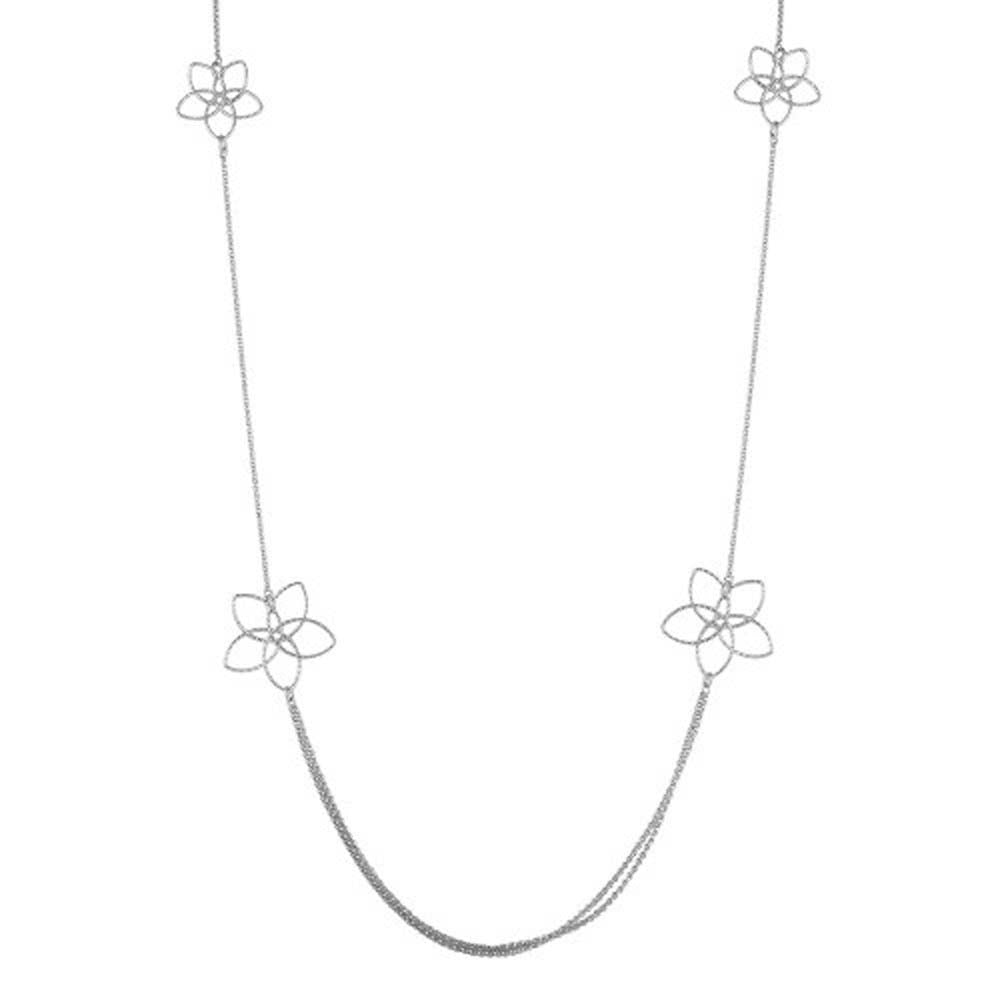 Sterling Silver Rhodium Plated Flower Necklace