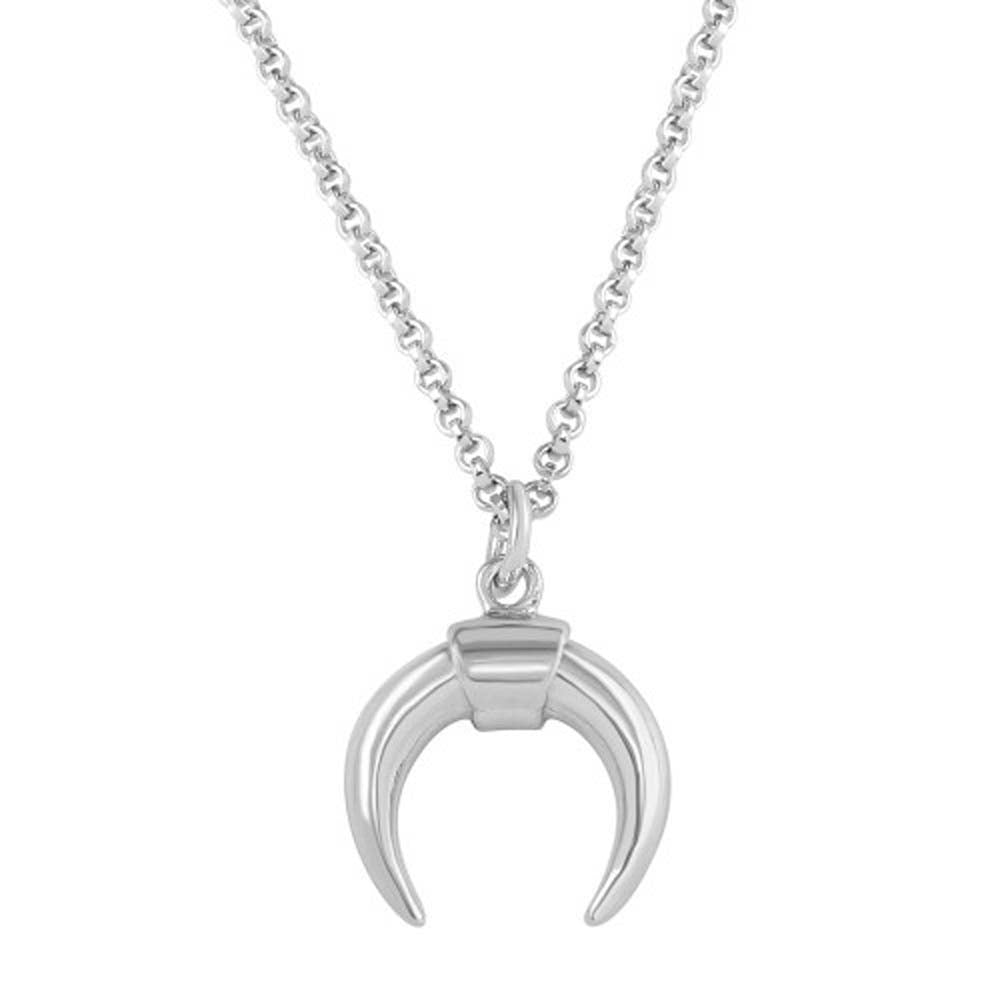 Sterling Silver Rhodium Plated Crescent Necklace