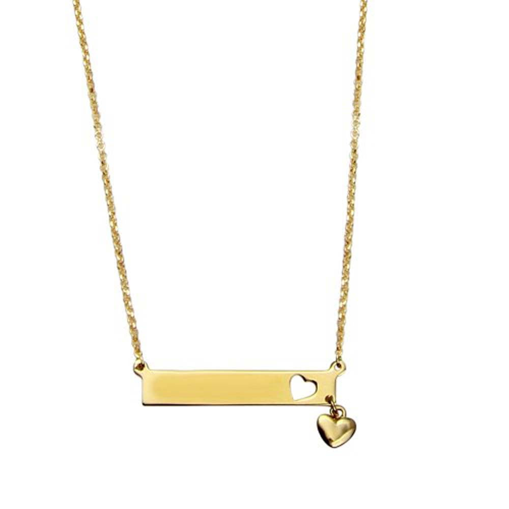 Sterling Silver Gold Plated Bar Pendant Necklace With Heart Charm