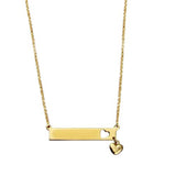 Sterling Silver Gold Plated Bar Pendant Necklace With Heart Charm