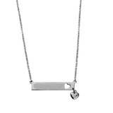 Sterling Silver Rhodium Plated Bar Pendant Necklace With Heart Charm