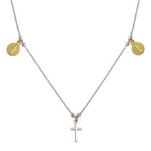 Load image into Gallery viewer, Sterling Silver 2 Toned Rhodium Gold Plated Cross With Religious Charms Necklace