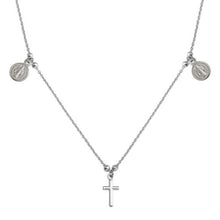 Load image into Gallery viewer, Sterling Silver Rhodium Cross With Religious Charms Necklace