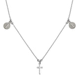 Sterling Silver Rhodium Cross With Religious Charms Necklace