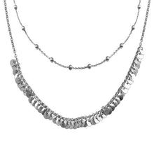 Load image into Gallery viewer, Sterling Silver Rhodium Beaded Disc Charms Double Chain Choker Necklace