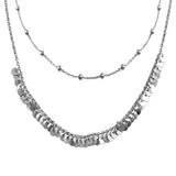 Sterling Silver Rhodium Beaded Disc Charms Double Chain Choker Necklace