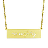 Sterling Silver Black Gold Plated Naughty Engraved Bar Pendant Necklace