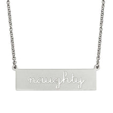 Load image into Gallery viewer, Sterling Silver Black Rhodium Plated Naughty Engraved Bar Pendant Necklace