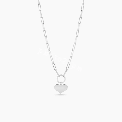 Sterling Silver Basic Link Chain Heart Necklace
