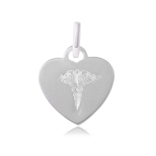 Load image into Gallery viewer, terling Silver High Polished Heart Engravable Charm With Medical Sign Pendant