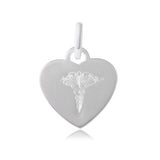 terling Silver High Polished Heart Engravable Charm With Medical Sign Pendant