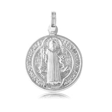 Load image into Gallery viewer, Sterling Silver High Polished Saint Benedict Medallion 30mm Pendant
