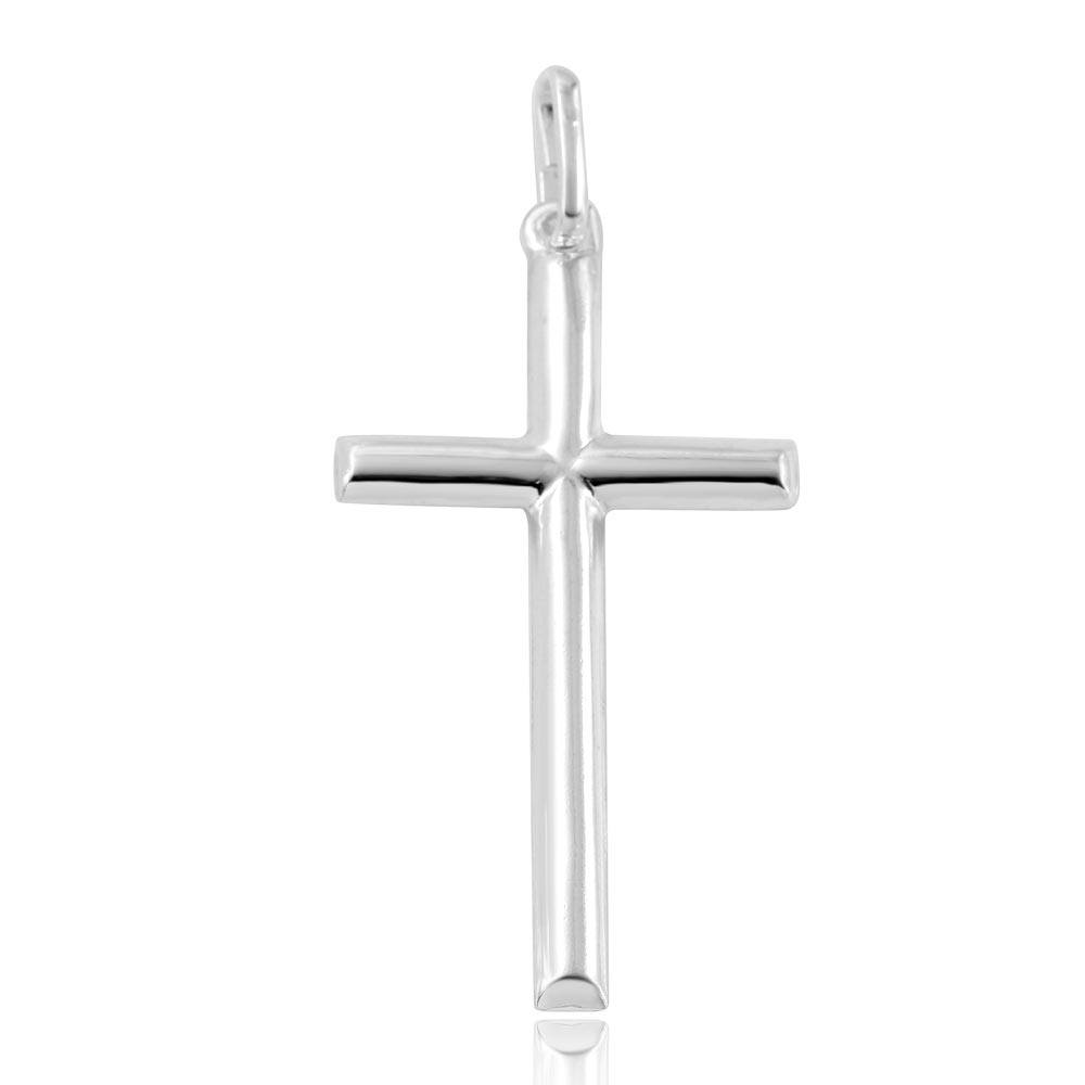 Sterling Silver Rhodium Plated Plain Cross Pendant