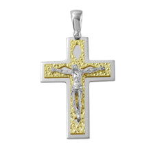 Load image into Gallery viewer, Sterling Silver Two Tone D/C Gold Plated Crucifix Pendant with Rhombus Design