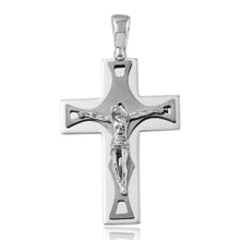Load image into Gallery viewer, Sterling Silver Rhodium and Matte Black Rhodium Plated Crucifix Pendant with Trapezoid Design Pendant