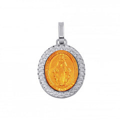 Sterling Silver Rose Gold And Rhodium Plated Virgin Mary Medallion Pendant