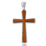 Sterling Silver Rhodium Plated Wooden Cross Pendant