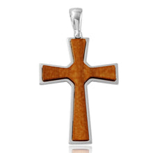 Load image into Gallery viewer, Sterling Silver Rhodium Plated Big Wooden Cross Pendant