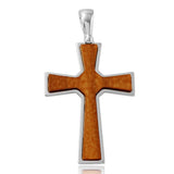 Sterling Silver Rhodium Plated Big Wooden Cross Pendant