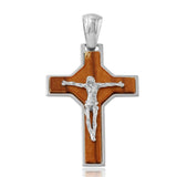 Sterling Silver Rhodium Plated Big Wooden Crucifix Pendant
