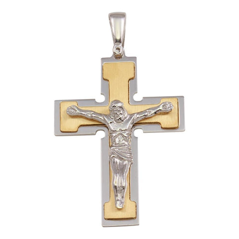 Sterling Silver Two Toned Medium Crucifix Pendant