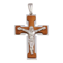 Load image into Gallery viewer, Sterling Silver Rhodum Plated and Wood Crucifix Pendant