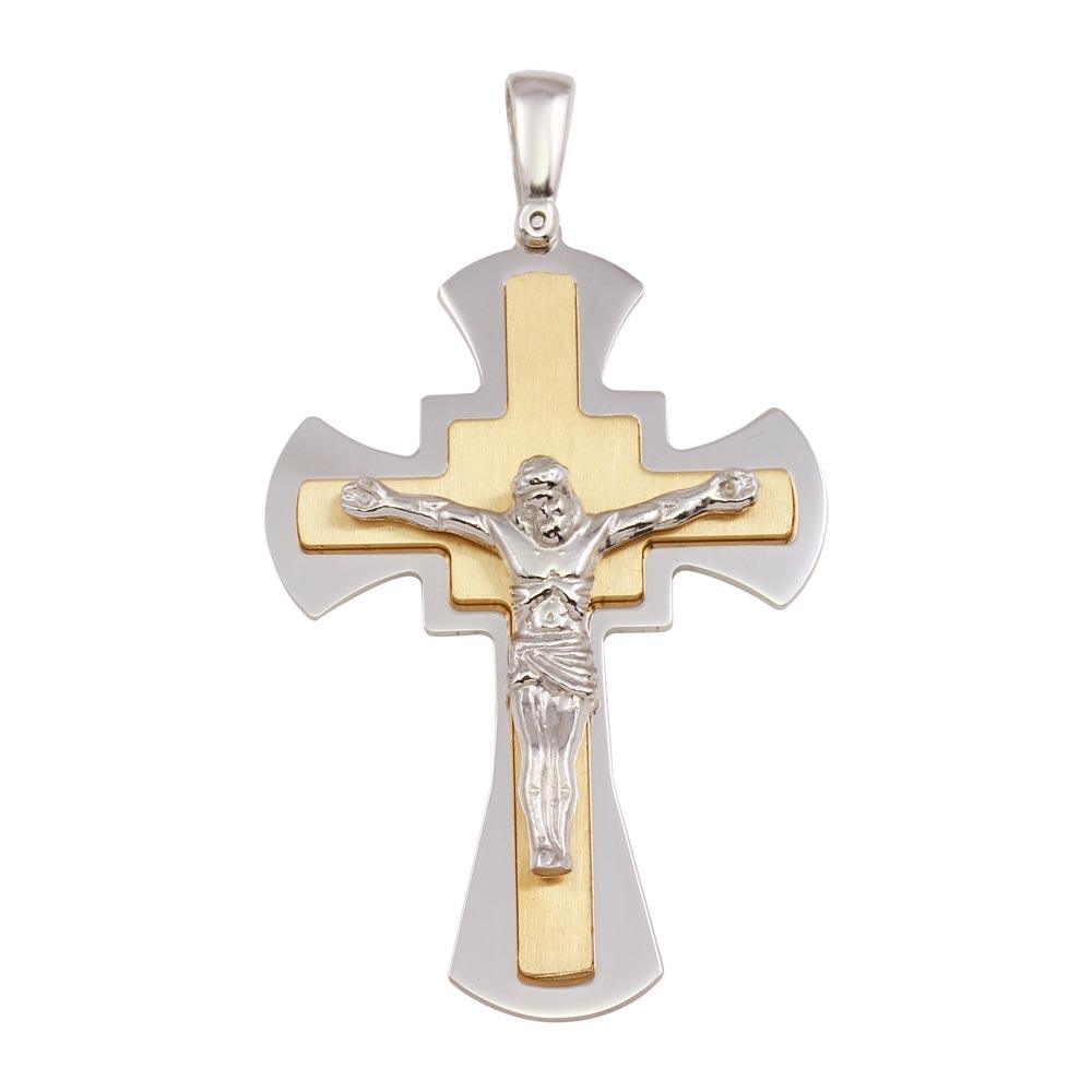 Sterling Silver Two Toned Large Crucifix Pendant