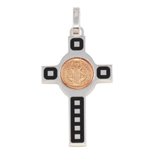 Load image into Gallery viewer, Sterling Silver Rhodium Plated Cross Pendant with Rose Gold Medallion Pendant