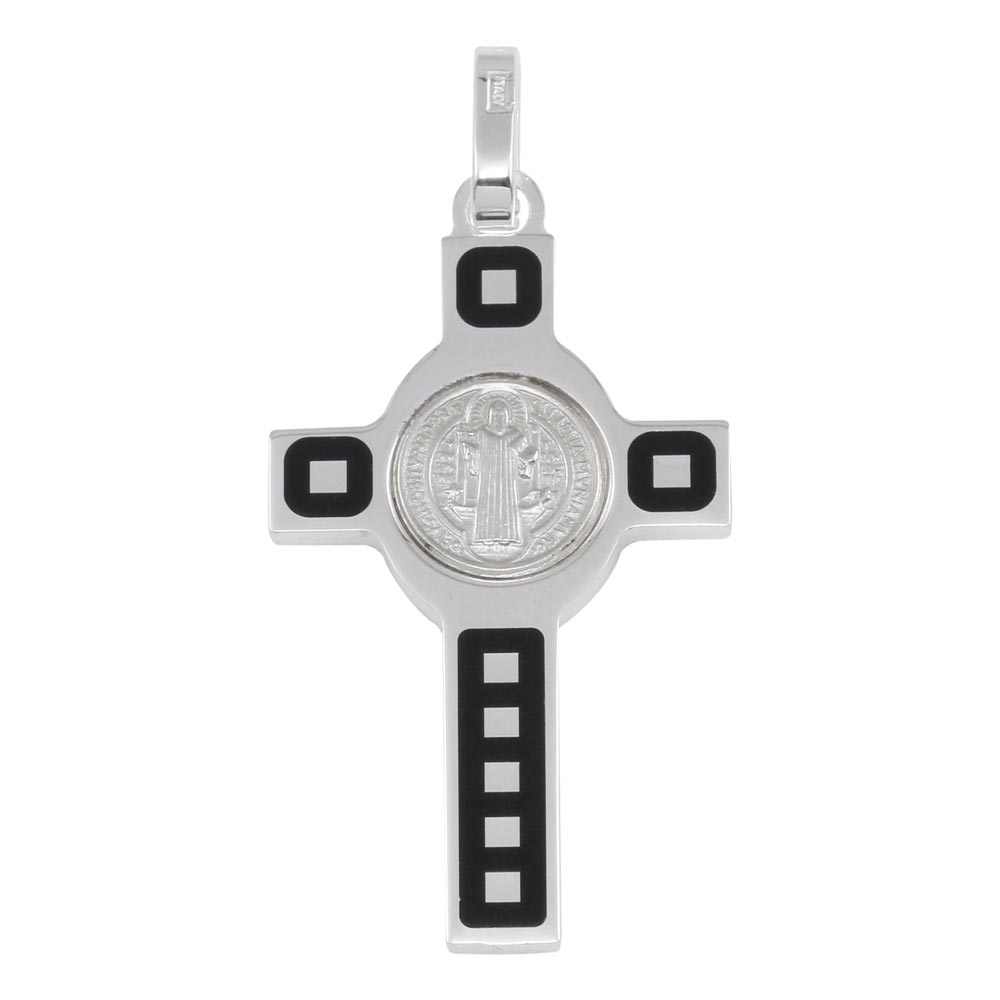 Sterling Silver Rhodium Plated Cross Pendant with Medallion Pendant