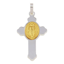 Load image into Gallery viewer, Sterling Silver Rhodium Plated Cross Pendant with Gold Plated Medallion Pendant