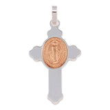 Sterling Silver Rhodium Plated Cross Pendant with Rose Gold Plated Medallion Pendant