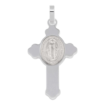 Sterling Silver Rhodium Plated Cross Pendant with Medallion Pendant