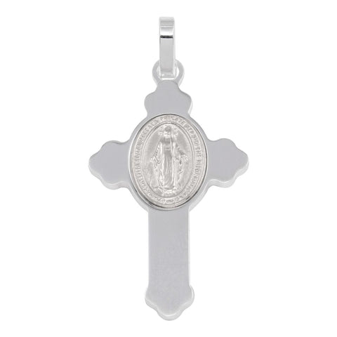 Sterling Silver Rhodium Plated Cross Pendant with Medallion Pendant