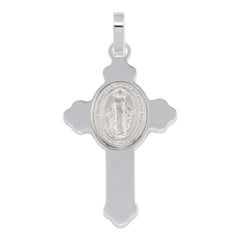 Sterling Silver Rhodium Plated Cross Pendant with Medallion Pendant