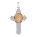 Sterling Silver Rhodium Plated Cross Pendant with Rose Gold Medallion Pendant