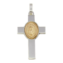 Load image into Gallery viewer, Sterling Silver Rhodium Plated Cross Pendant with Gold Plated Medallion Pendant