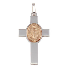 Load image into Gallery viewer, Sterling SilverRhodium Plated Cross Pendant with Rose Gold Plated Medallion Pendant