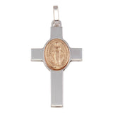 Sterling SilverRhodium Plated Cross Pendant with Rose Gold Plated Medallion Pendant