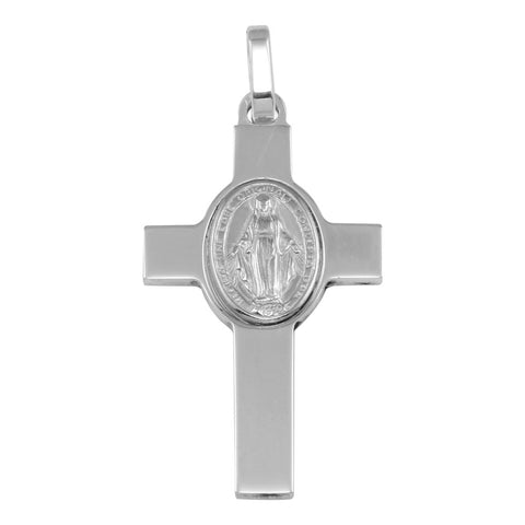 Sterling Silver Rhodium Plated Cross Pendant with Medallion Pendant