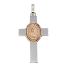 Load image into Gallery viewer, Sterling Silver Rhodium Plated Cross Pendant with Rose Gold Plated Medallion Pendant