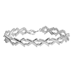 Sterling Silver Rhodium Plated X Link Tennis Bracelet Width-10.8mm, Length-7inches