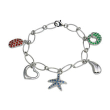 Load image into Gallery viewer, Sterling Silver Rhodium Plated Sealife Charm Bracelet