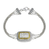 Sterling Silver Two Toned Gold And Rhodium Plated Square Rope CZ Chain Bracelet