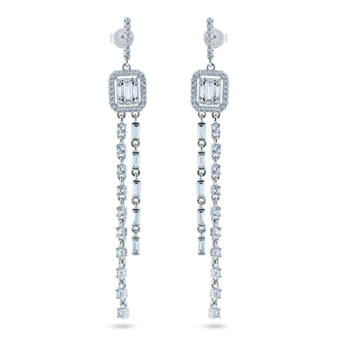 Sterling Silver Rhodium Plated Dangling CZ Earrings