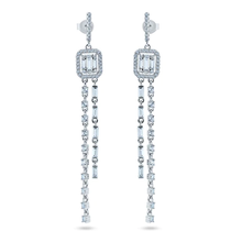 Load image into Gallery viewer, Sterling Silver Rhodium Plated Dangling CZ Earrings