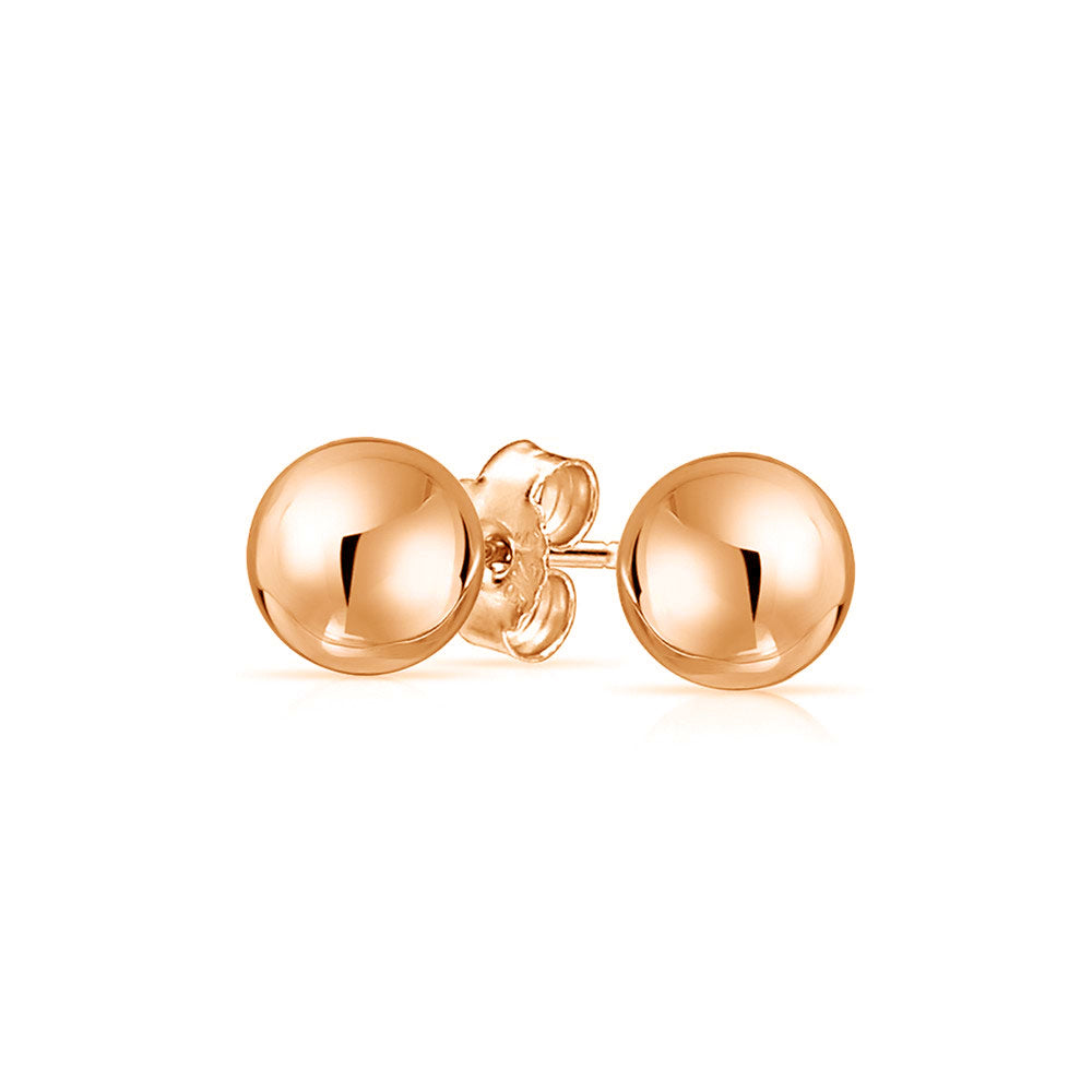 Sterling Silver Rose Gold Plated Round Ball Earrings