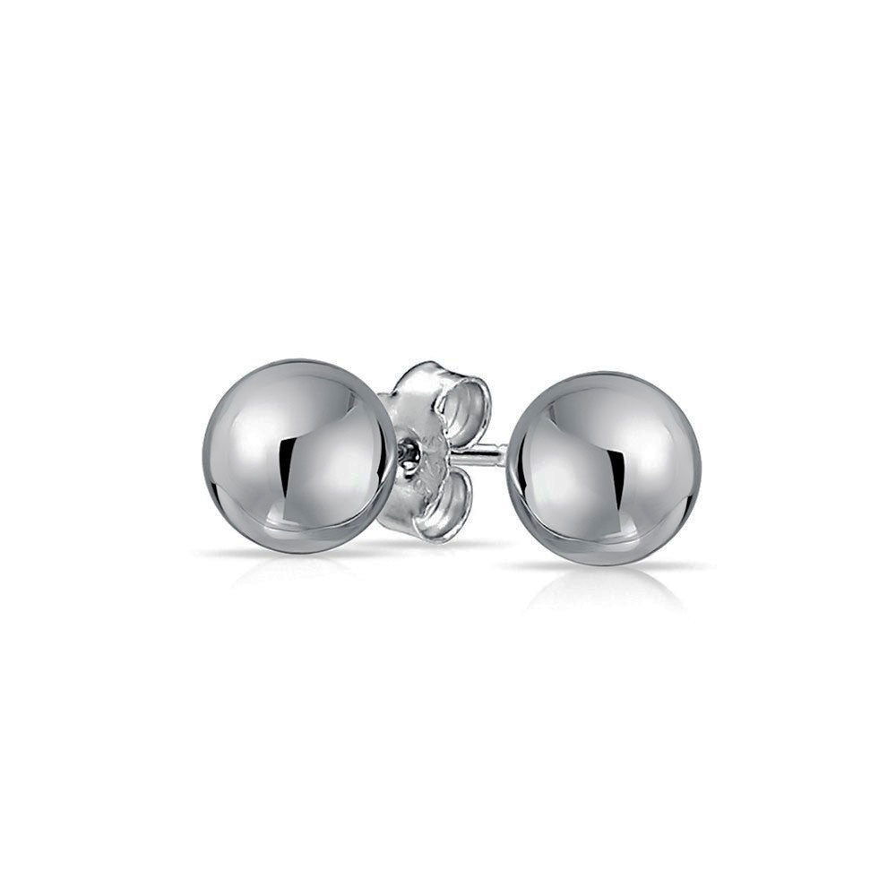 Sterling Silver Rhodium Plated Round Ball Earrings