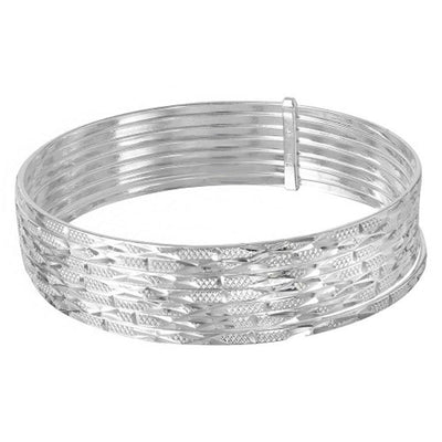 Sterling Silver High Polished Diamond Cut Semanario Bangle Bracelet