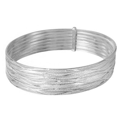 Sterling Silver High Polished Diamond Cut Semanario Bangle Bracelet